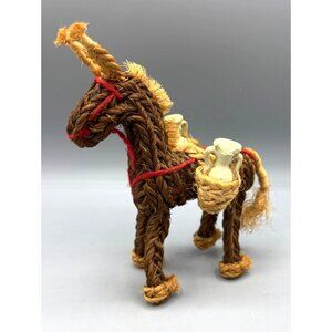 Vtg Handwoven Straw Horse Figurine Miniature Clay Jugs Mexico